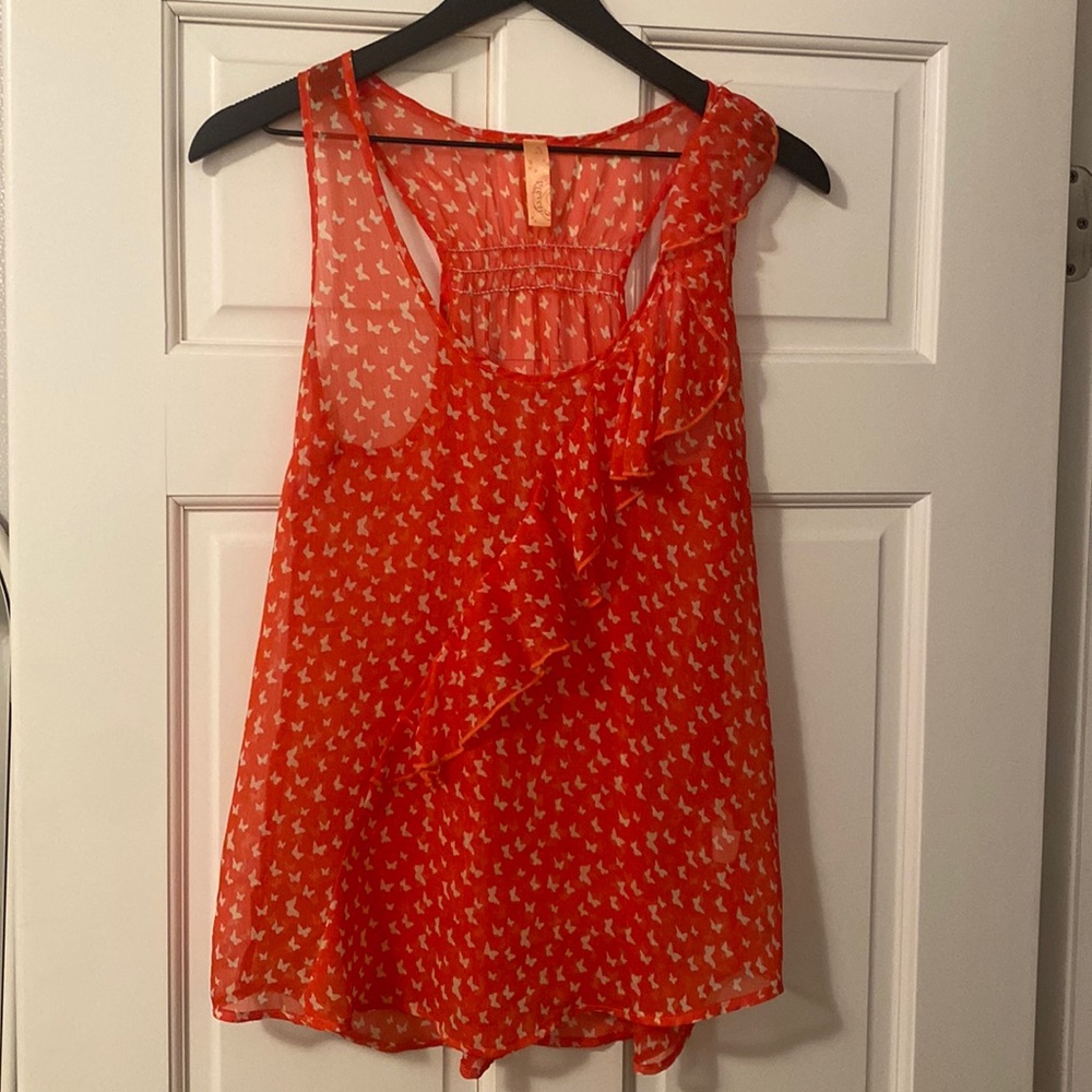 Sheer Butterfly Ruffle Blouse